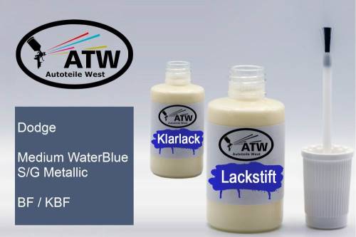 Dodge, Medium WaterBlue S/G Metallic, BF / KBF: 20ml Lackstift + 20ml Klarlack - Set, von ATW Autoteile West.